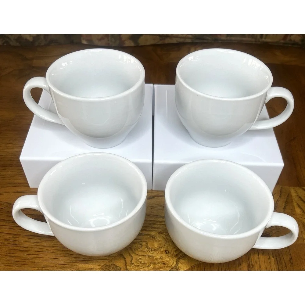 4 Pottery Barn Great White Coffee Mug Cup Set Standard 8 oz Size EUC